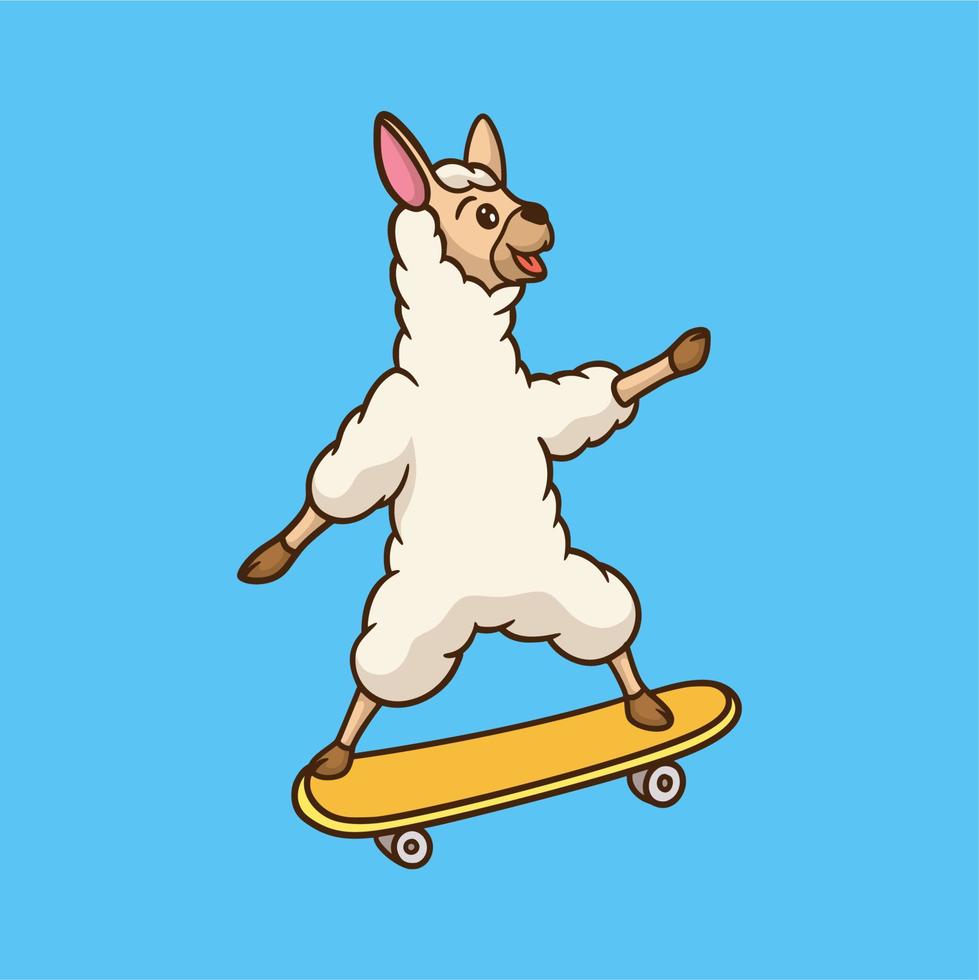 cartone animato disegno animale lama skateboard simpatico logo mascotte vettore