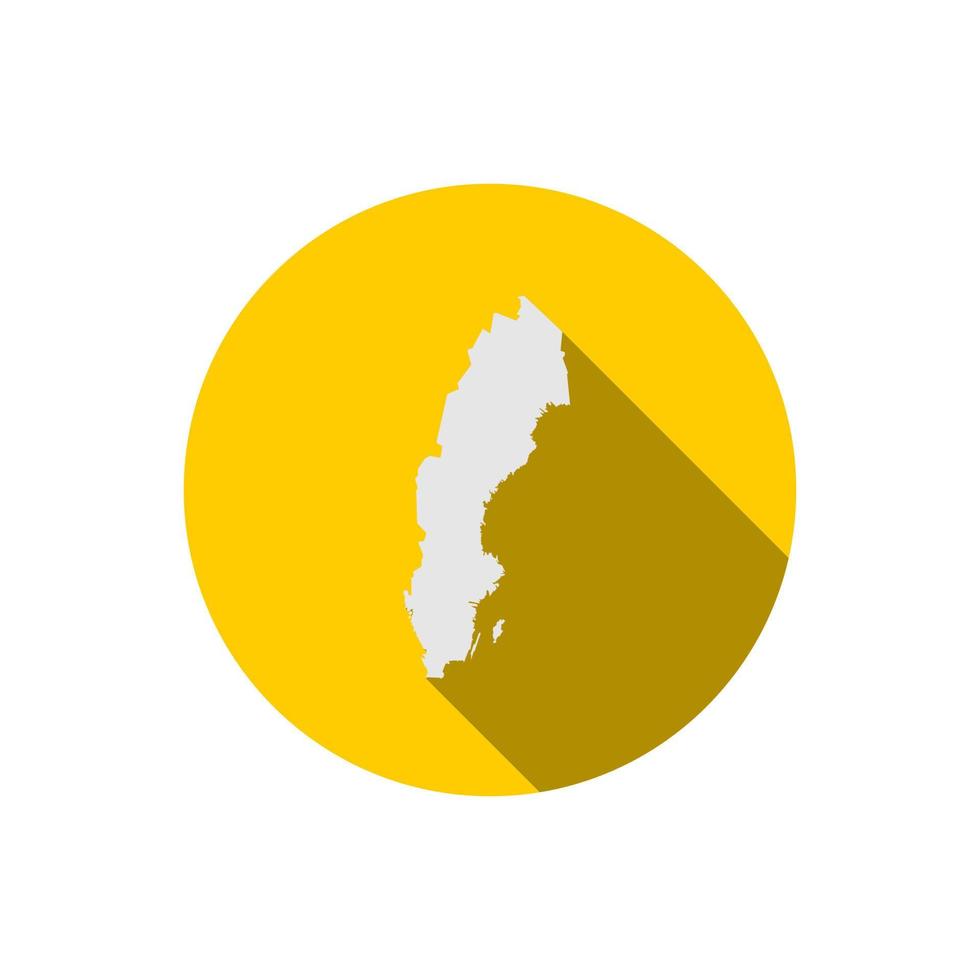 mappa della svezia isolata sul cerchio giallo con una lunga ombra vettore