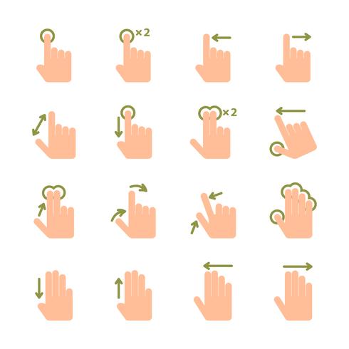 Set di icone di gesti tocco mano vettore