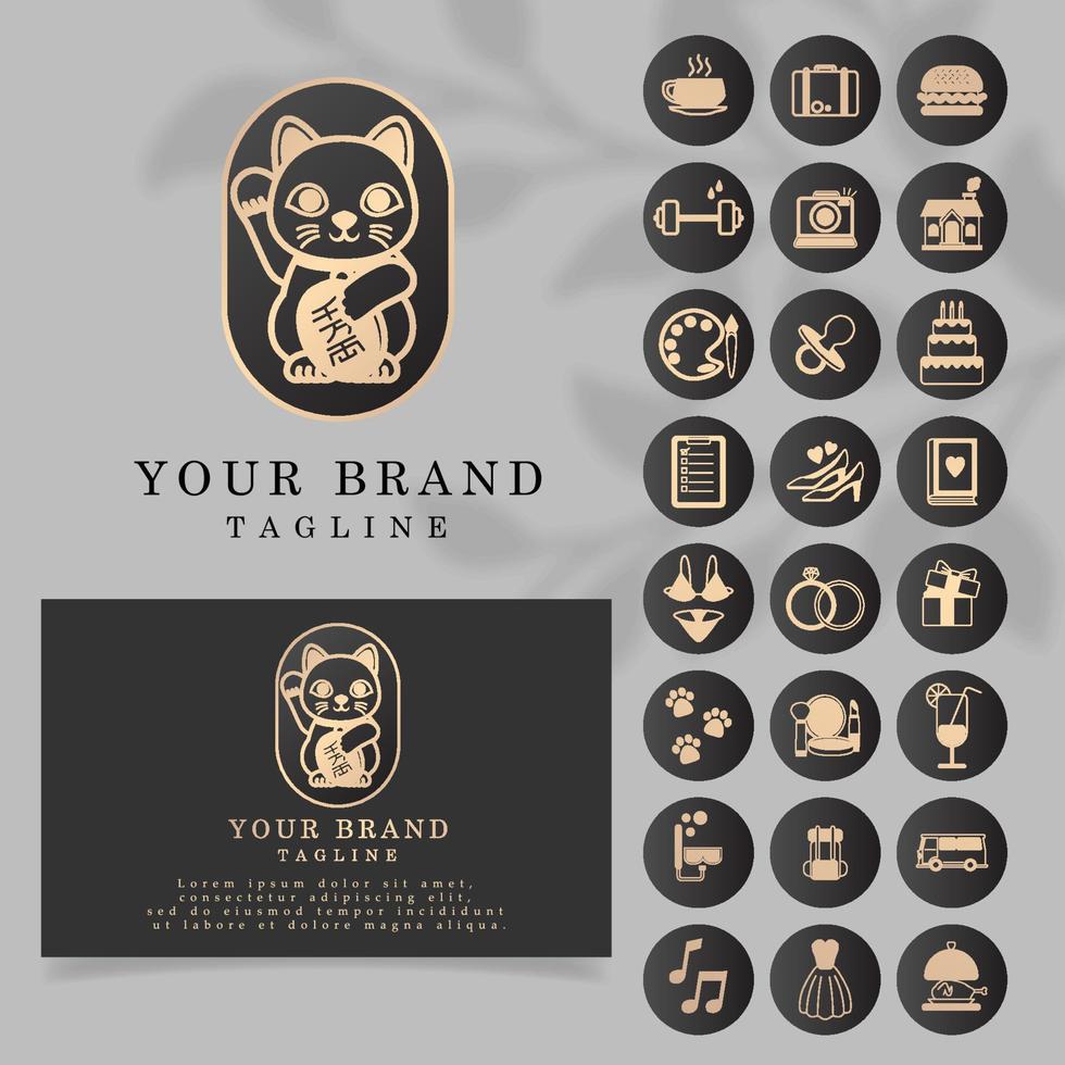 set di icone con logo di lusso elegante e femminile in oro per social media e negozi vettore