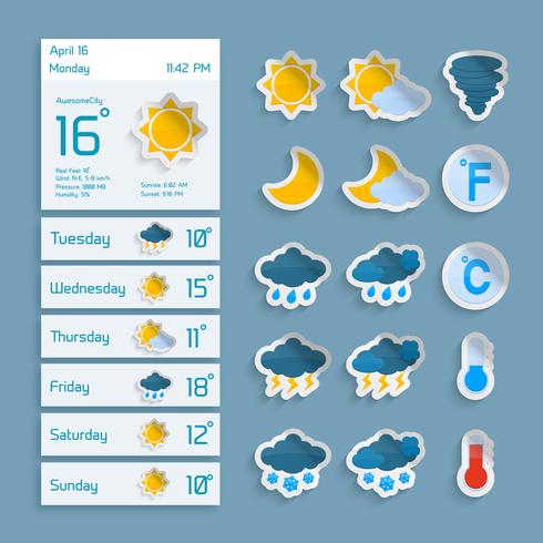 Set di widget di carta meteorologica vettore