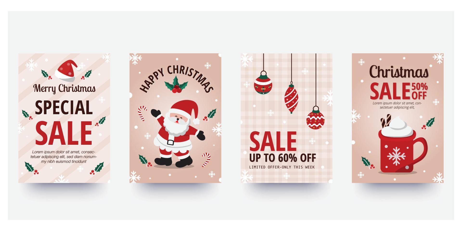 volantino natalizio e poster design con testo promozionale di vendita ed elemento natalizio colorato. illustrazione vettoriale. vettore