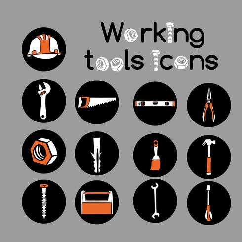 Set di icone di strumenti di lavoro del carpentiere vettore