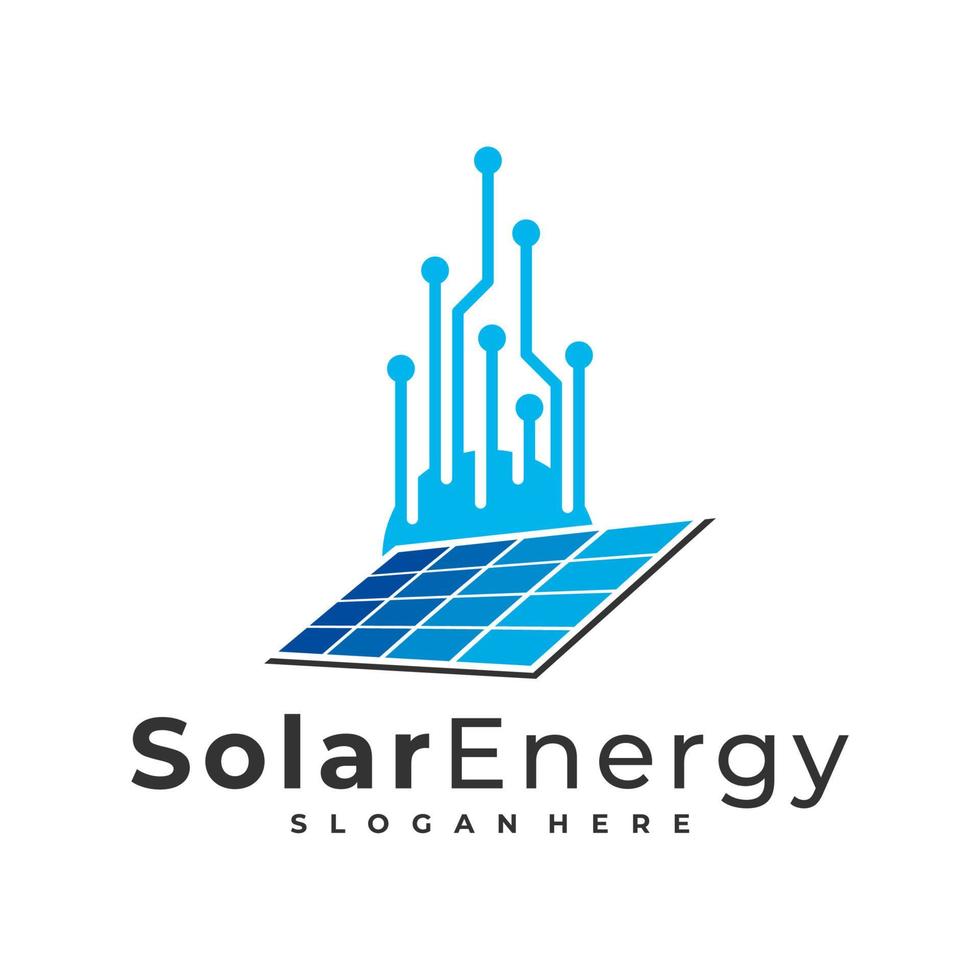 modello di vettore del logo solare tecnologico, concetti di design del logo dell'energia del pannello solare creativo