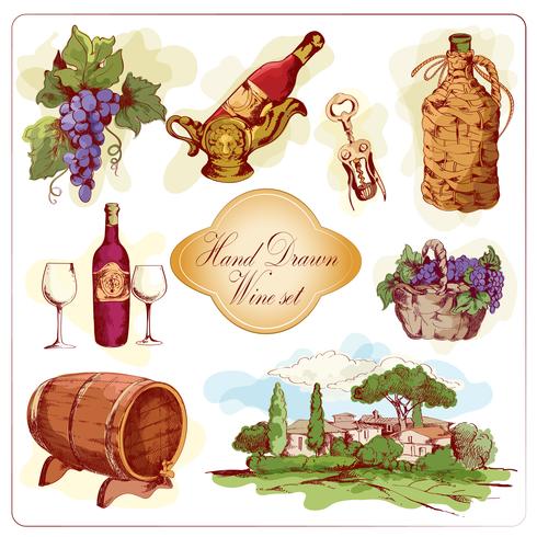 Set di icone colorate vino vettore