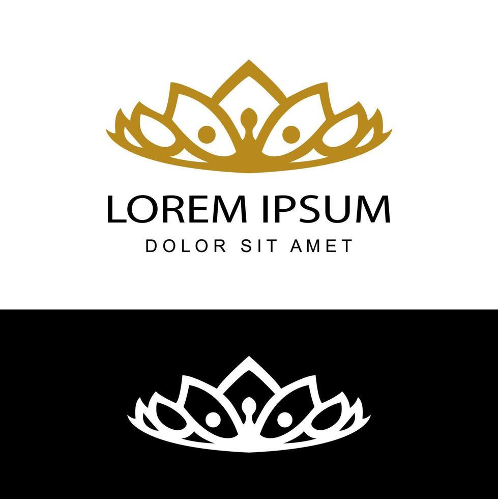 vettore di progettazione del modello dell'illustrazione del logo della tiara dell'oro elegante dell'annata in fondo bianco isolato