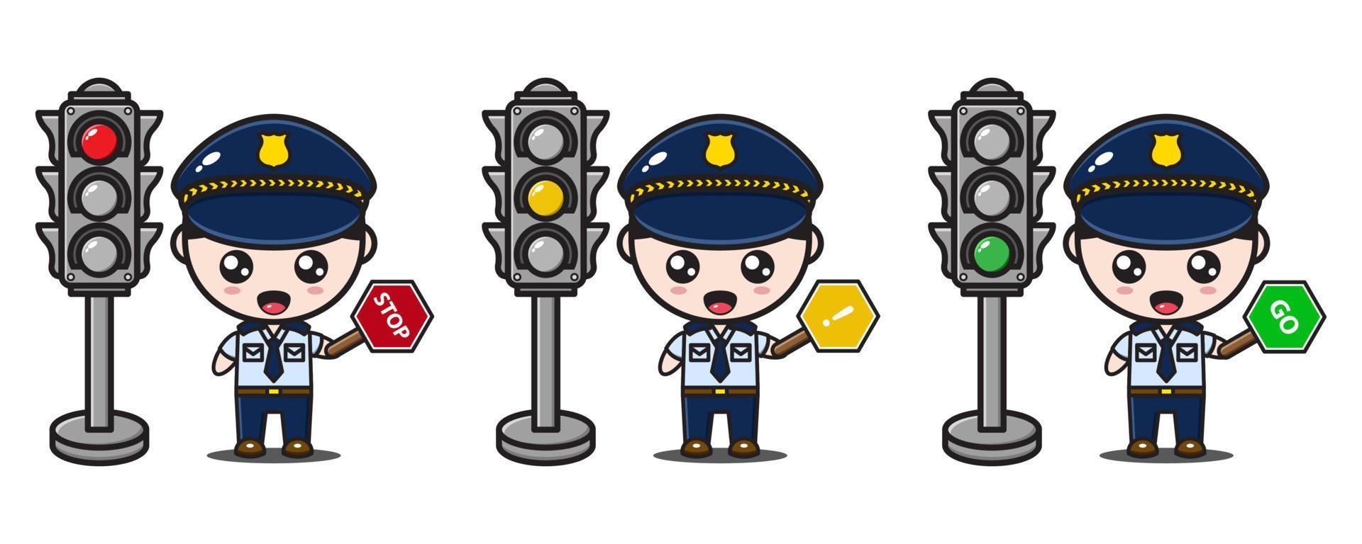 polizia con raccolta di segnali e semafori vettore