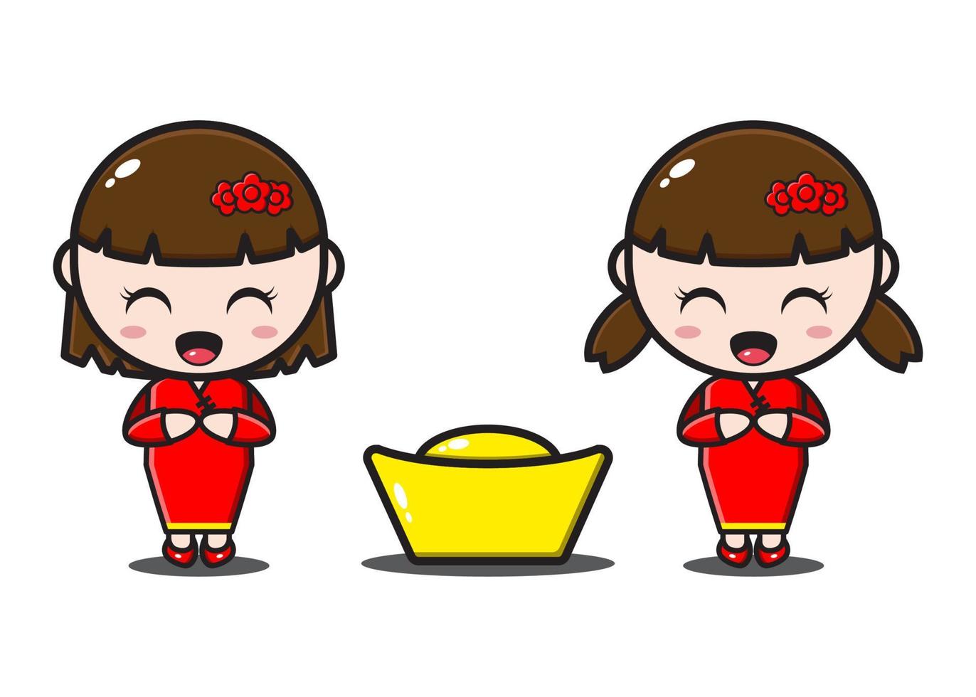 carino due ragazze cinesi con oro nel capodanno cinese vettore