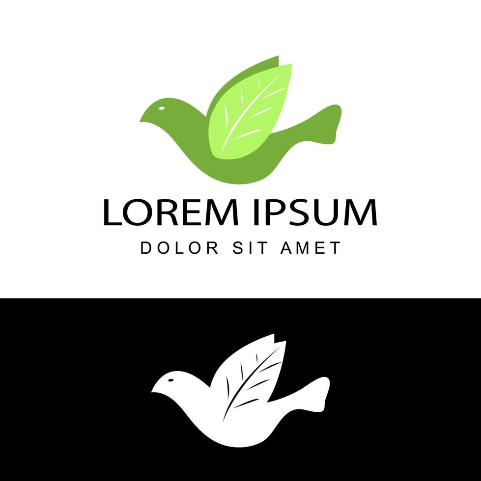 vettore di progettazione del modello di logo dell'uccello della foglia verde nel fondo bianco isolato