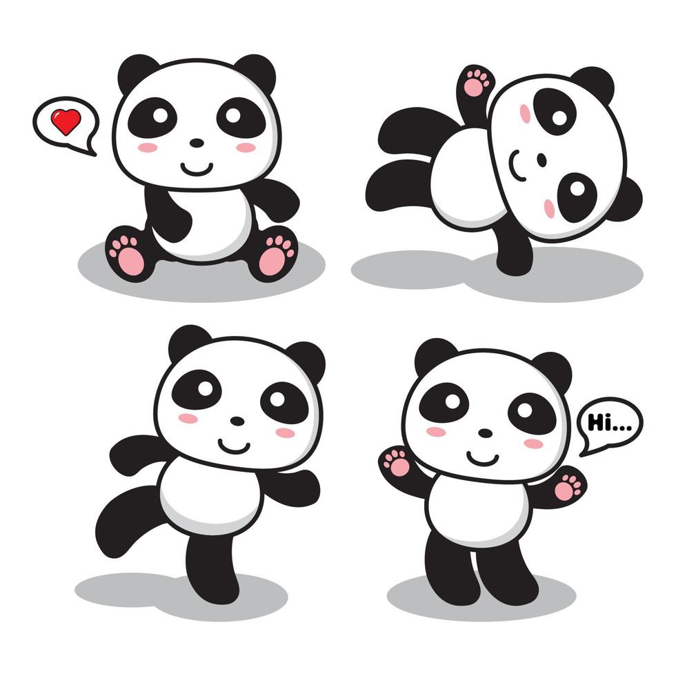 espressioni di stile della collezione di set di panda vettore