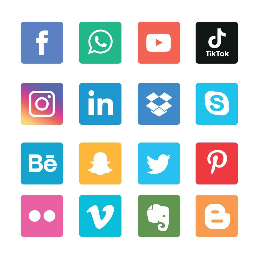 social media icone piatte tecnologia, rete. sfondo gruppo faccina sorridente vendita. condividi, mi piace, illustrazione vettoriale twitter, youtube, whatsapp, snapchat, facebook, instagram, tiktok, tok