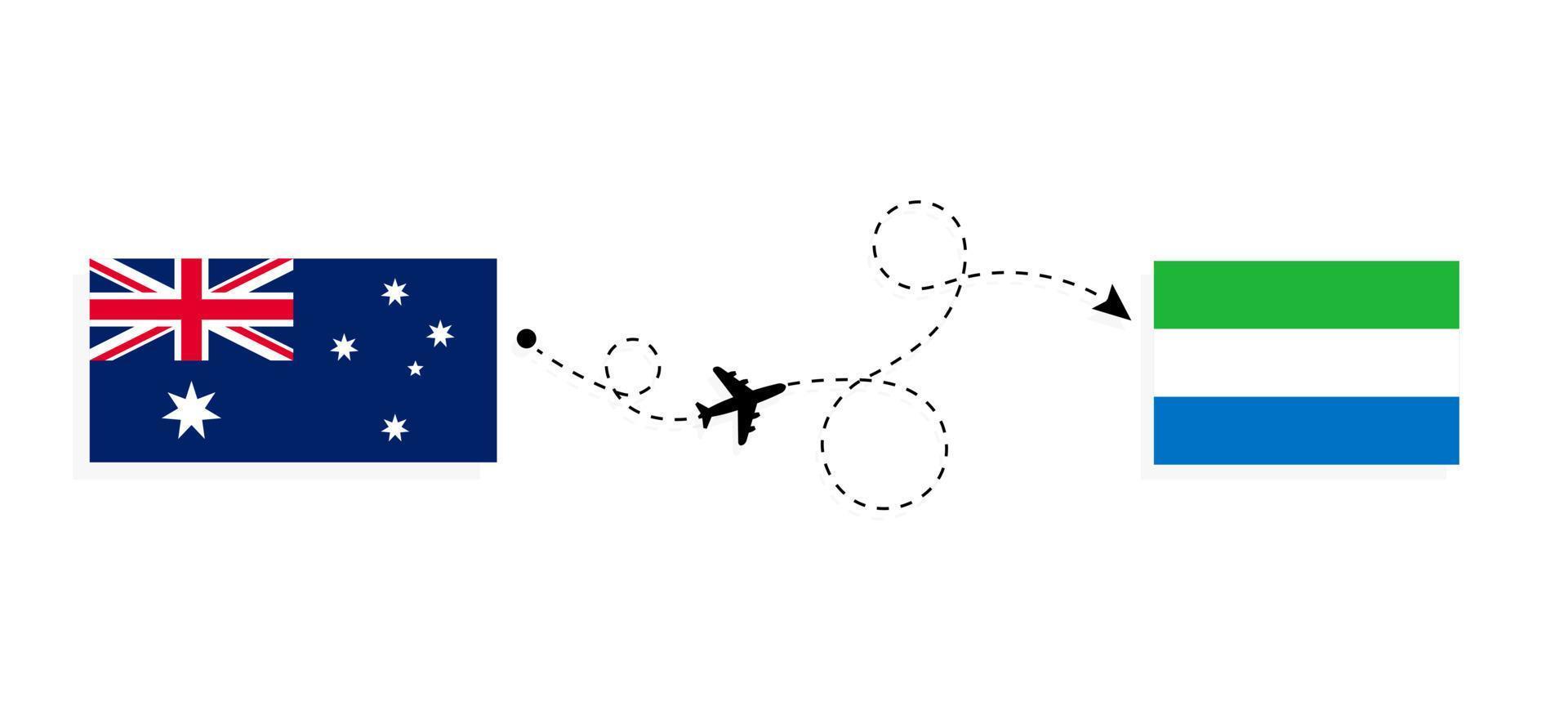 volo e viaggio dall'australia alla sierra leone con il concetto di viaggio in aereo passeggeri vettore
