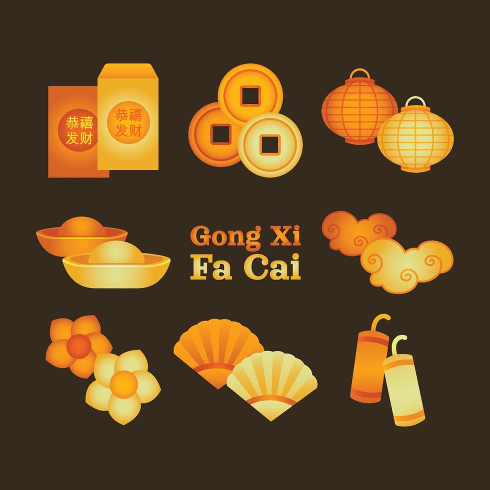 set di icone gong xi fa cai vettore