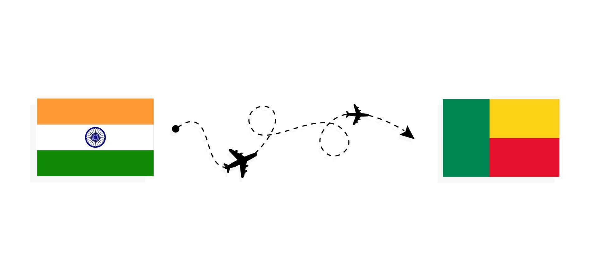 volo e viaggio dall'India al Benin con il concetto di viaggio in aereo passeggeri vettore