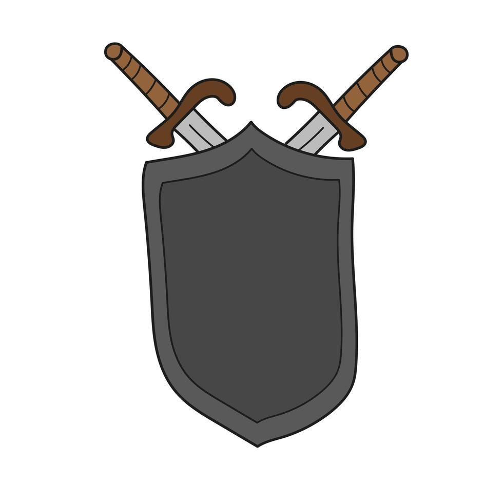 semplice icona del fumetto. spada e scudo medievali. vettore