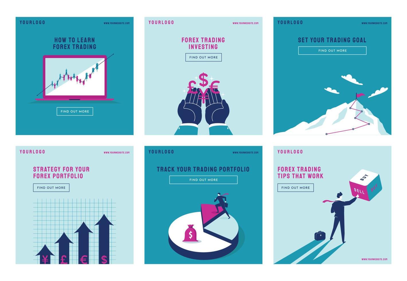 illustrazione vettoriale di raccolta post sui social media di investimento finanziario