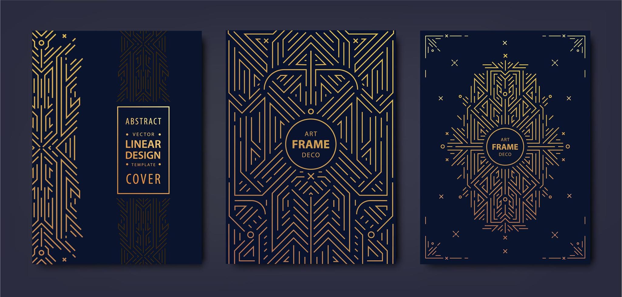 set di copertine dorate art deco vettoriale. modelli di design creativo. poster grafico alla moda, brochure gatsby, design, packaging e branding. forme geometriche, ornamenti vettore