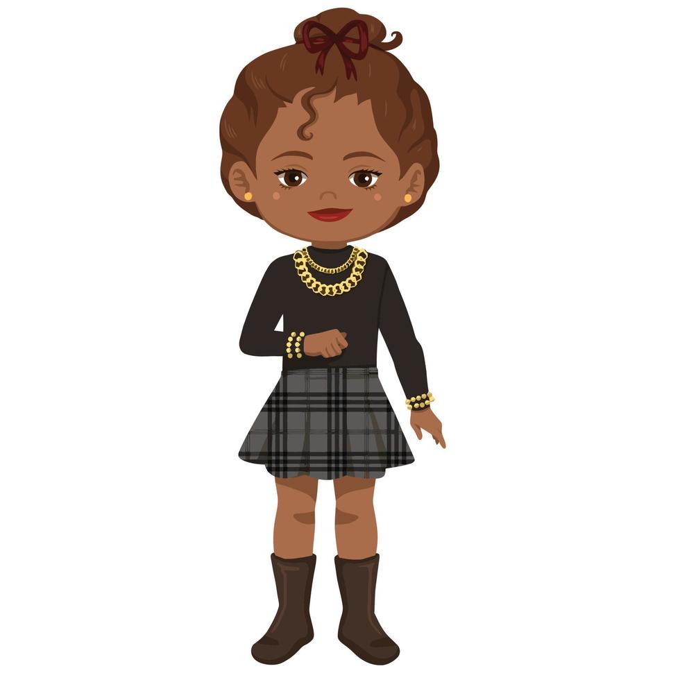 adorabile bambina afroamericana in posa con accessori dorati vettore