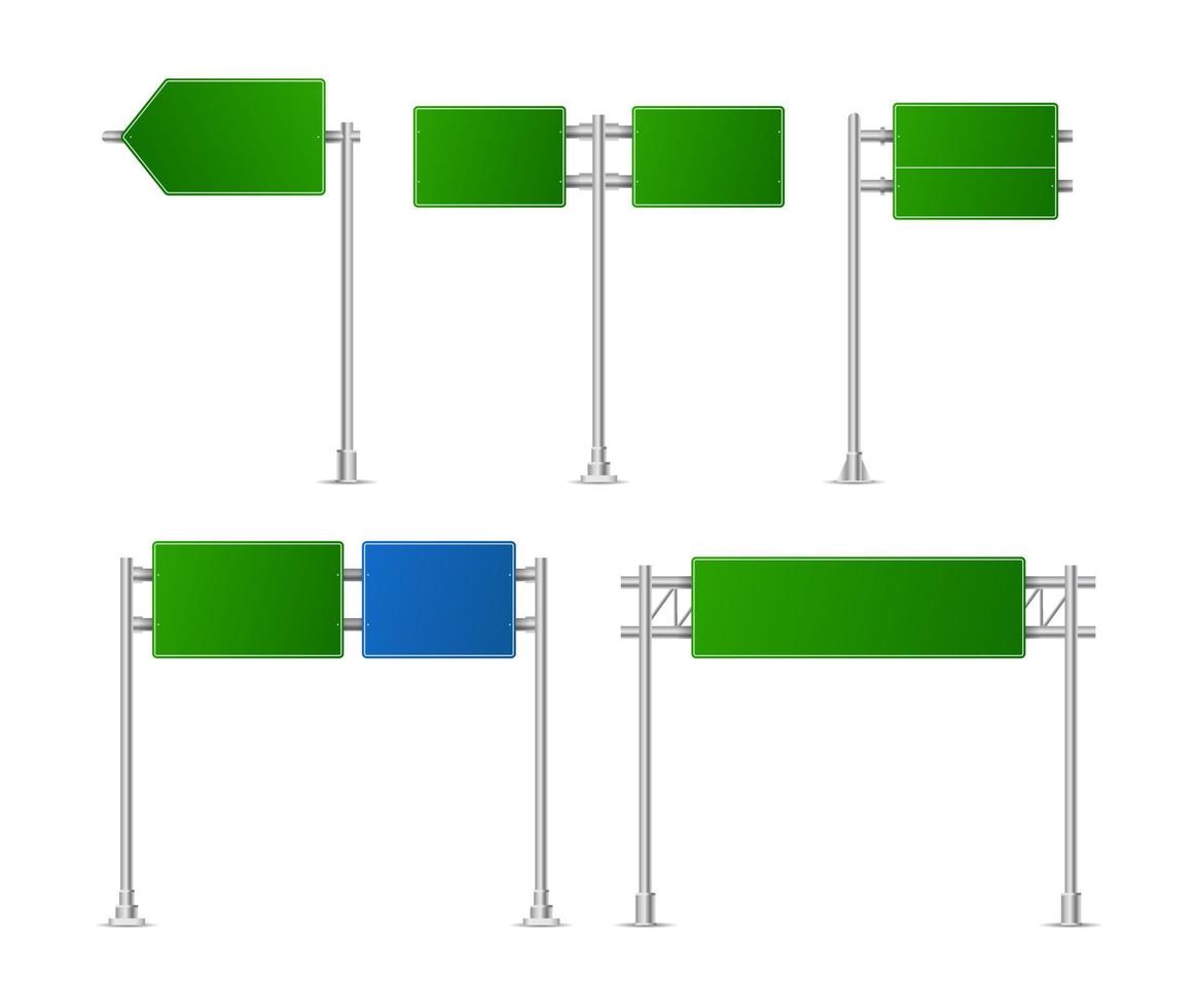 segnaletica stradale e stradale verde realistica. illustrazione vettoriale della città. cartello stradale mockup isolato, cartello o segnaletica direzione mock up image