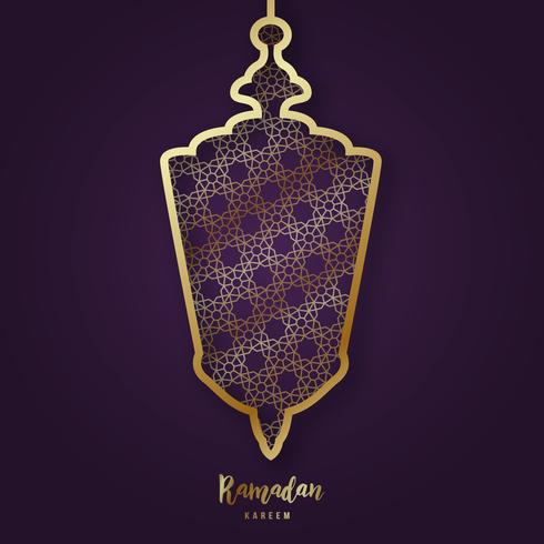 Illustrazione di Ramadan Kareem con lampada araba decorativa in carta tagliata stile e lettering. vettore