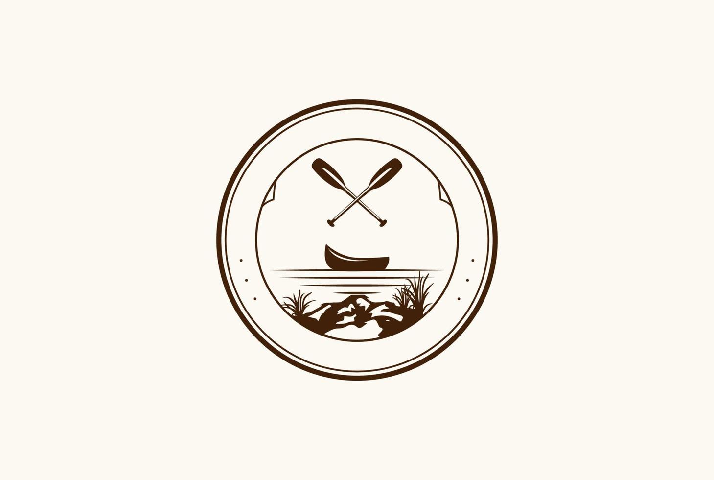 emblema distintivo della barca da rafting in canoa kayak vintage per il design del logo del club sportivo vettore