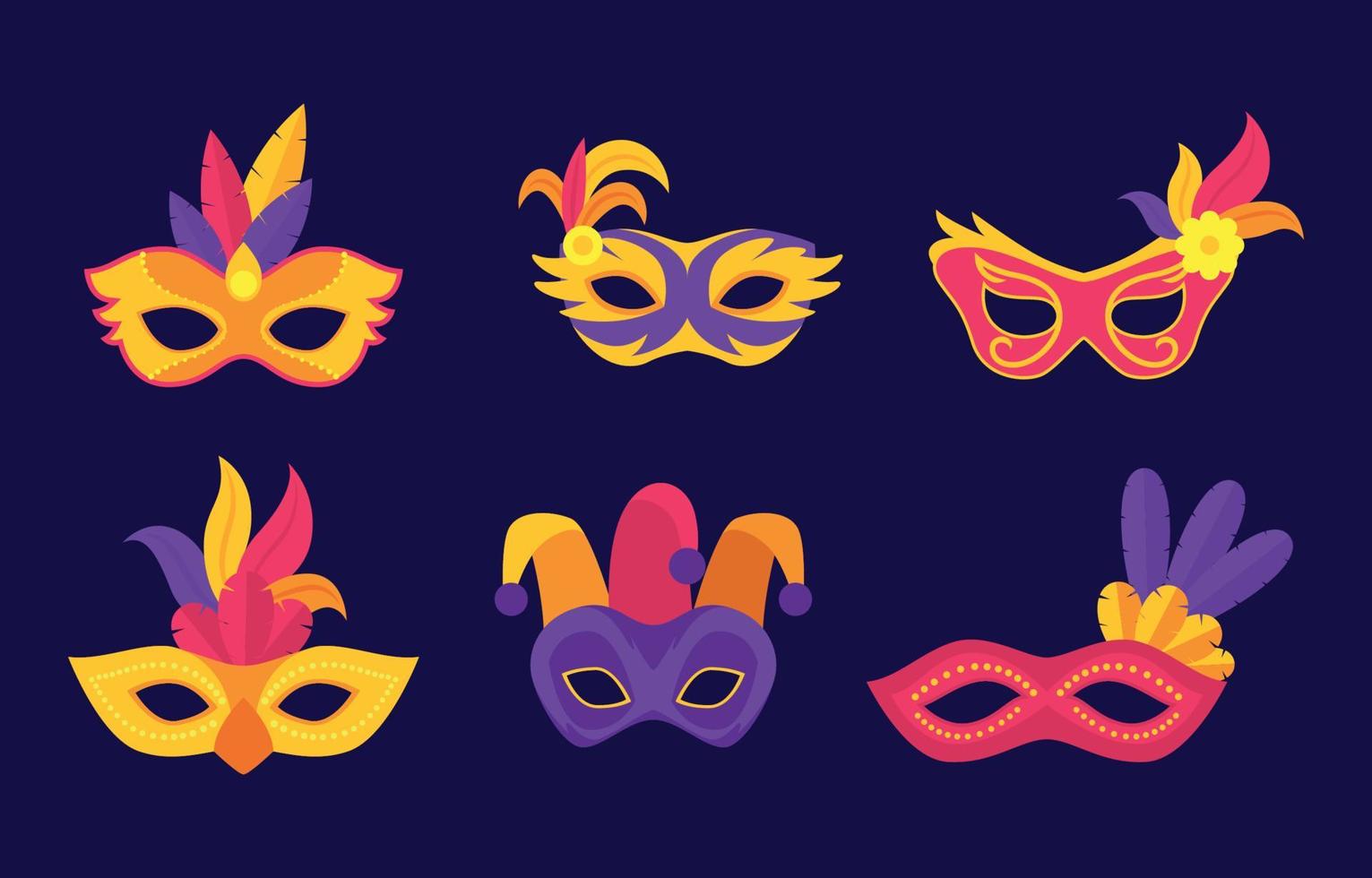 set di icone maschera mardi gras vettore