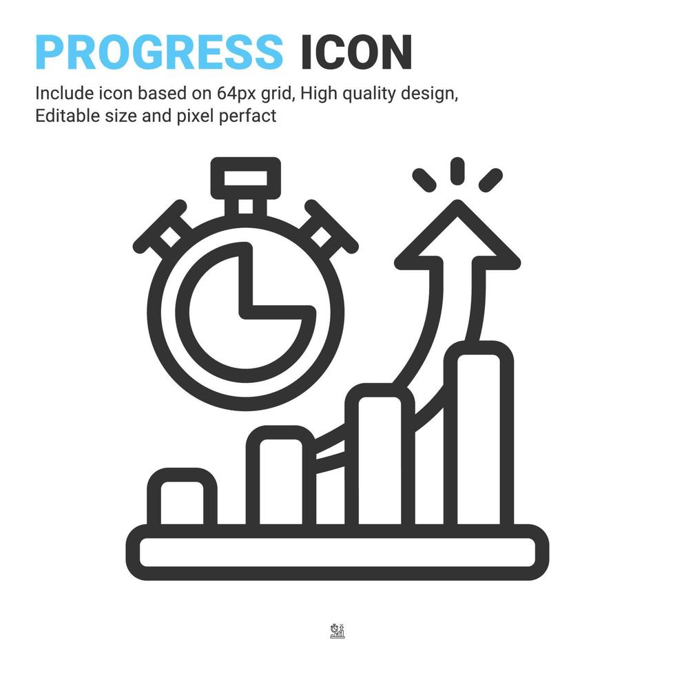 vettore dell'icona di progresso con stile del contorno isolato su priorità bassa bianca. illustrazione vettoriale crescita, segno grafico simbolo icona concetto per affari, finanza, industria, azienda, app, web e progetto