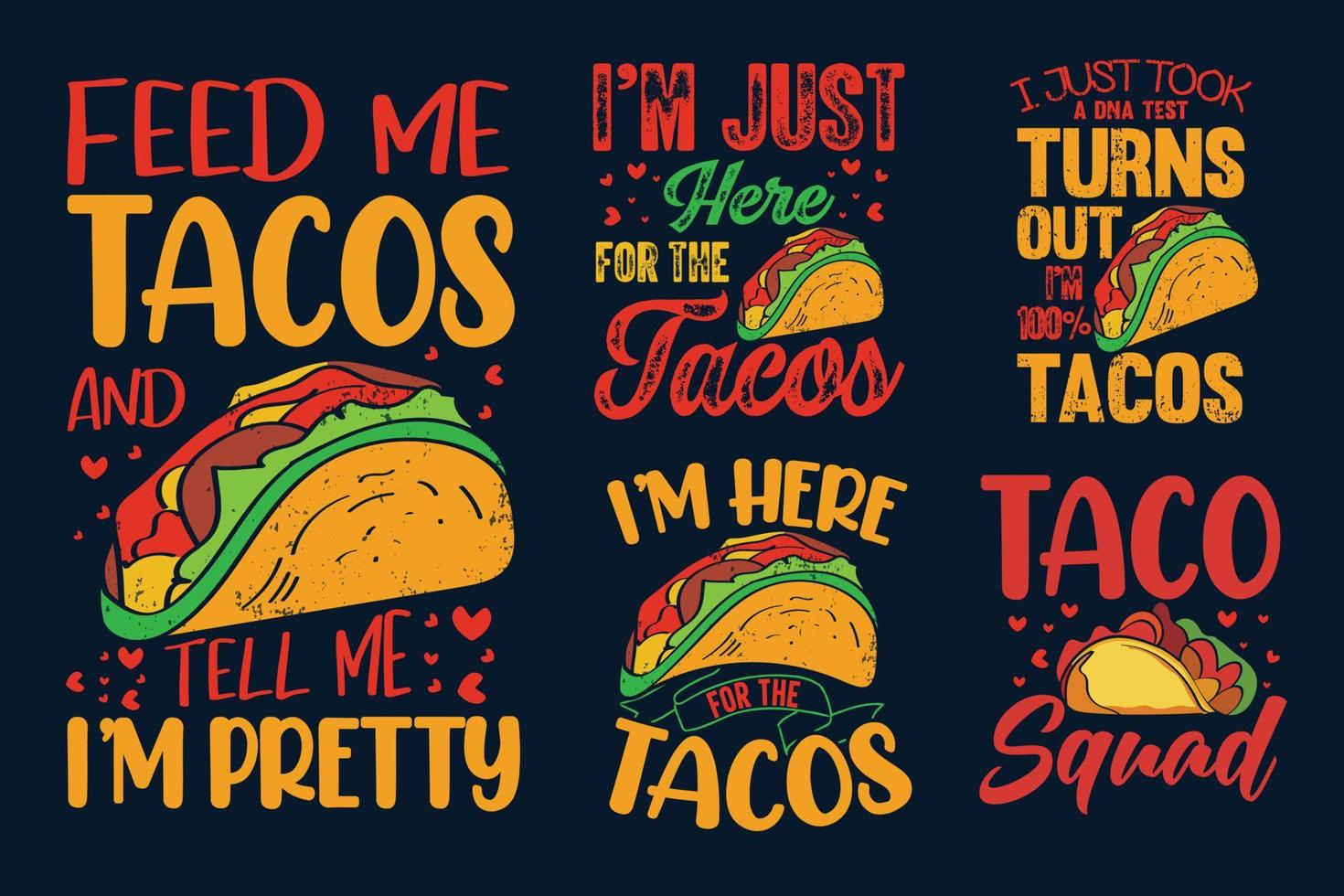 set di t-shirt con scritte tipografiche tacos con design di illustrazioni grafiche tacos vettore