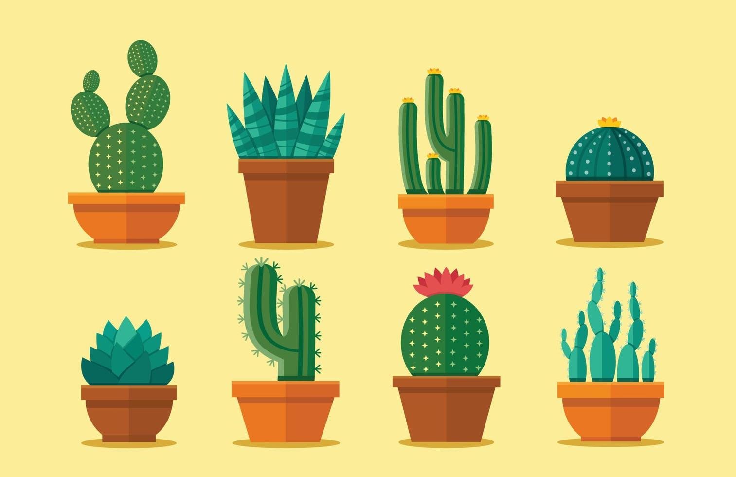 cactus in un set di stile piatto. illustrazione vettoriale