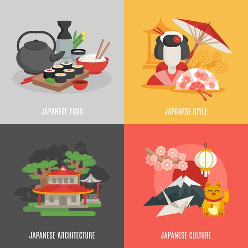 Set di icone piatto cultura giapponese vettore