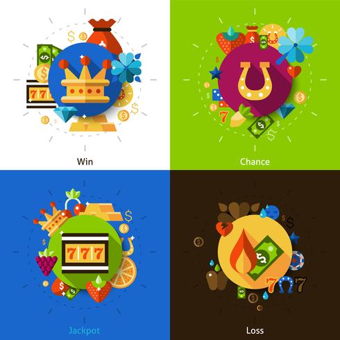 Set di icone di concetto di slot machine vettore