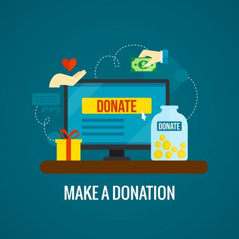 Donazioni online con icona del laptop vettore