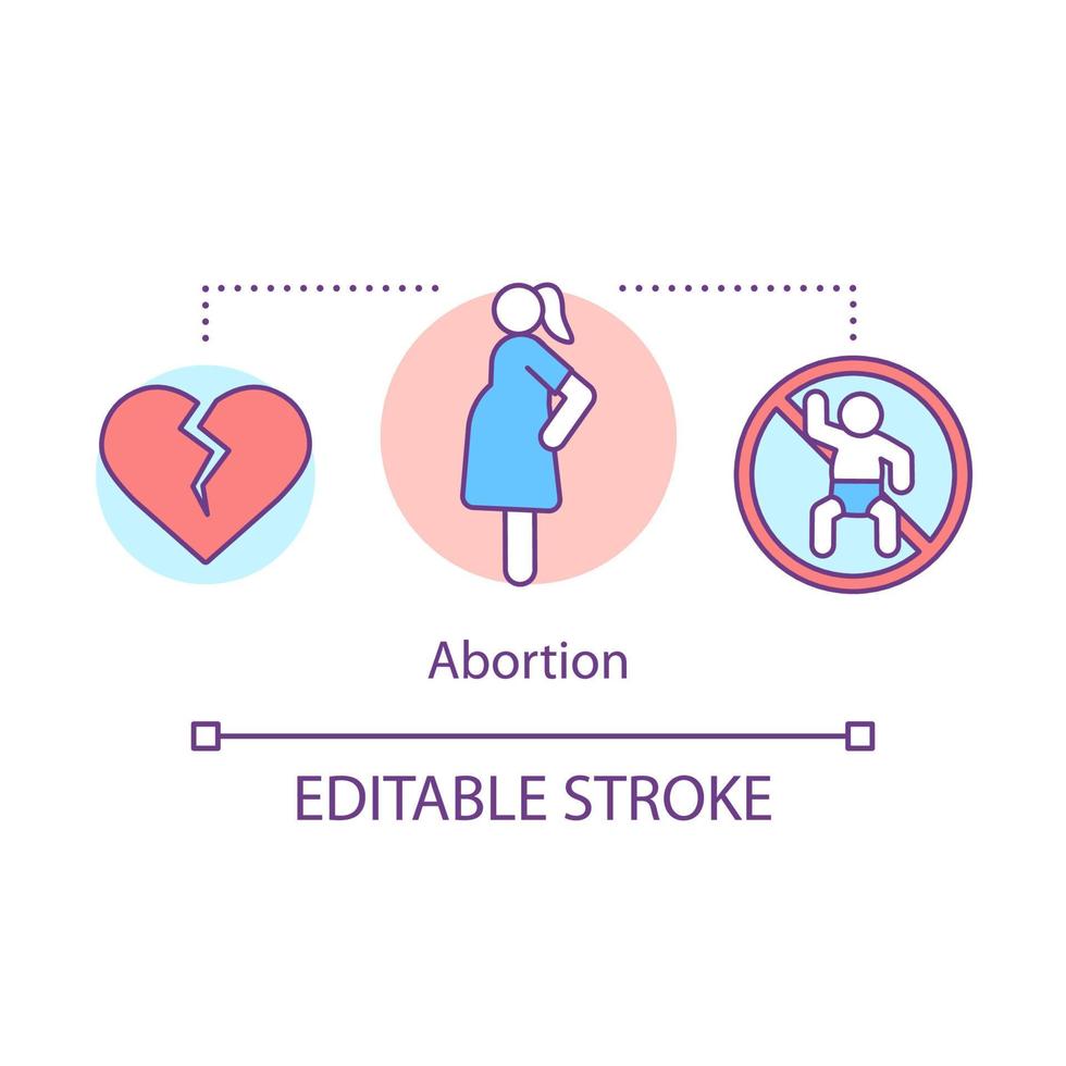 icona del concetto di aborto. aborto spontaneo idea illustrazione al tratto sottile. perdita di gravidanza, interruzione. problema di salute delle donne. morte fetale, natimortalità, aborto spontaneo. disegno vettoriale isolato. tratto modificabile