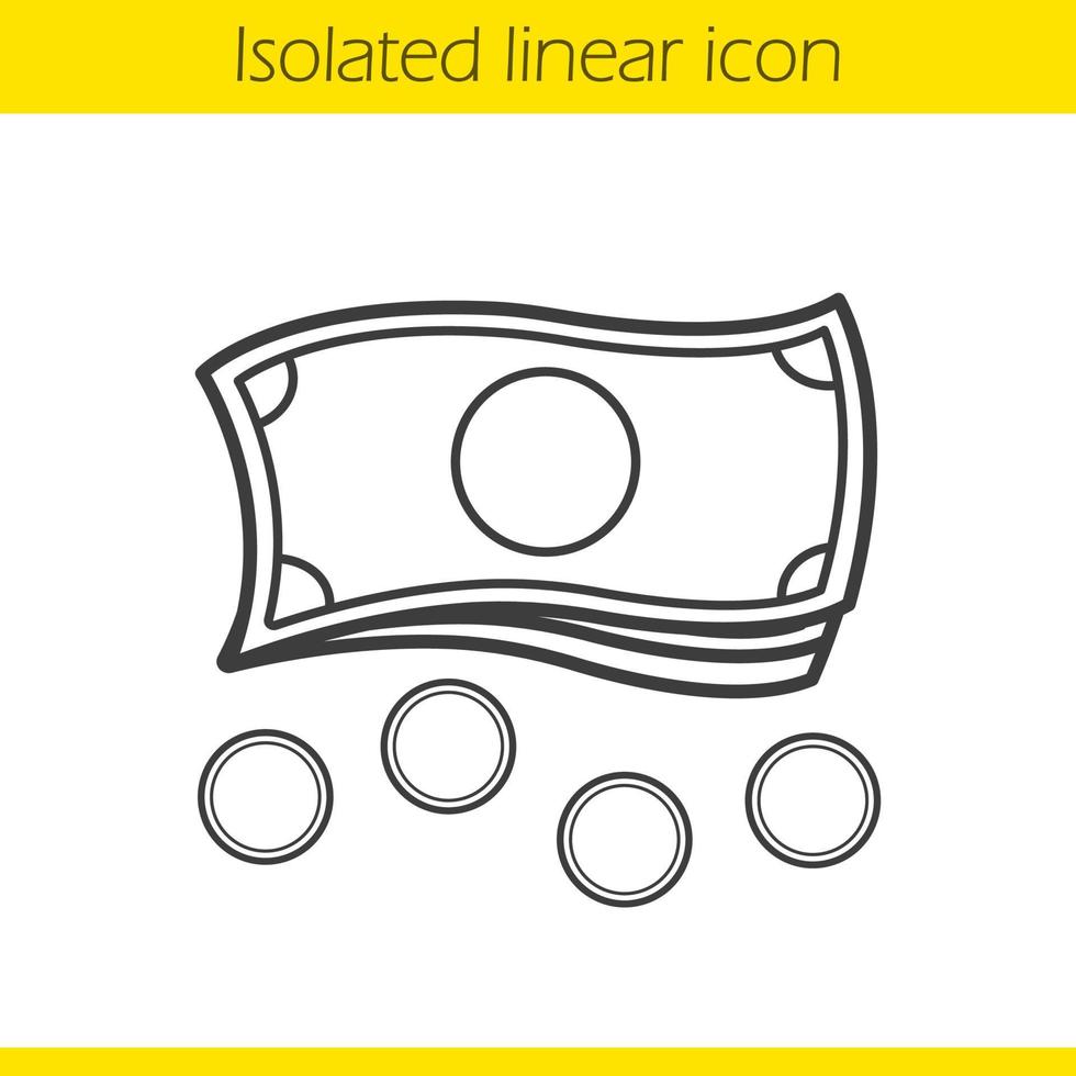 icona lineare dei soldi. illustrazione di linea sottile contanti. banconote e monete simbolo di contorno. disegno vettoriale isolato contorno