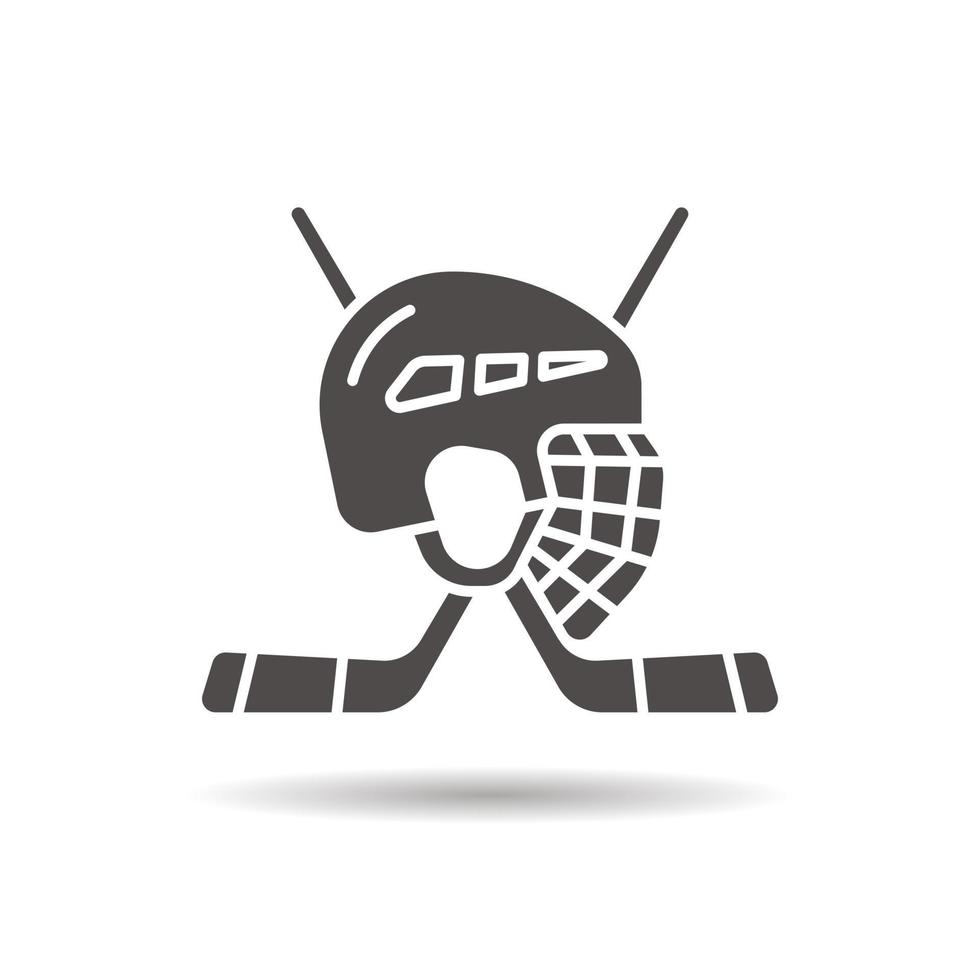 icona dell'attrezzatura da gioco di hockey. simbolo della siluetta dell'ombra di goccia. bastoni da hockey e casco. spazio negativo. illustrazione vettoriale isolato