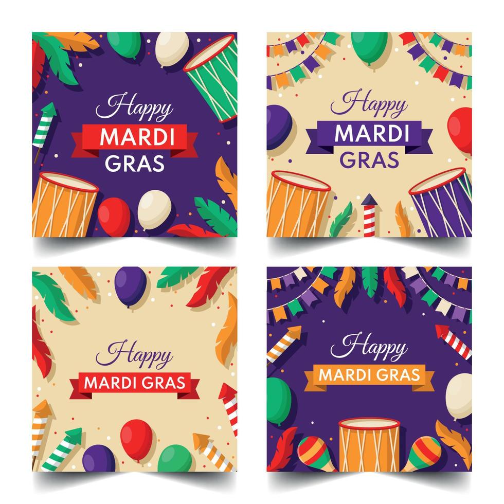 collezione di carte del mardi gras vettore