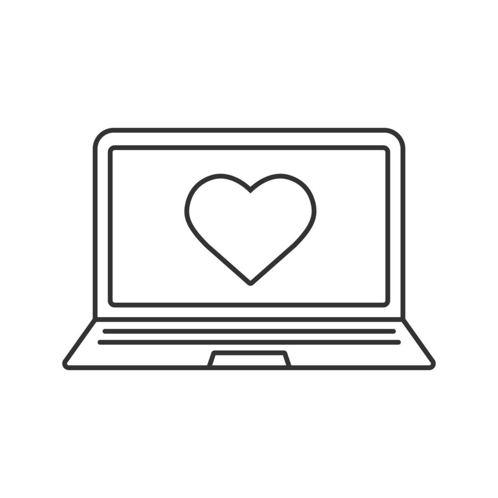 laptop come icona lineare del pulsante. illustrazione di linea sottile. portatile con simbolo di contorno a forma di cuore. disegno vettoriale isolato contorno