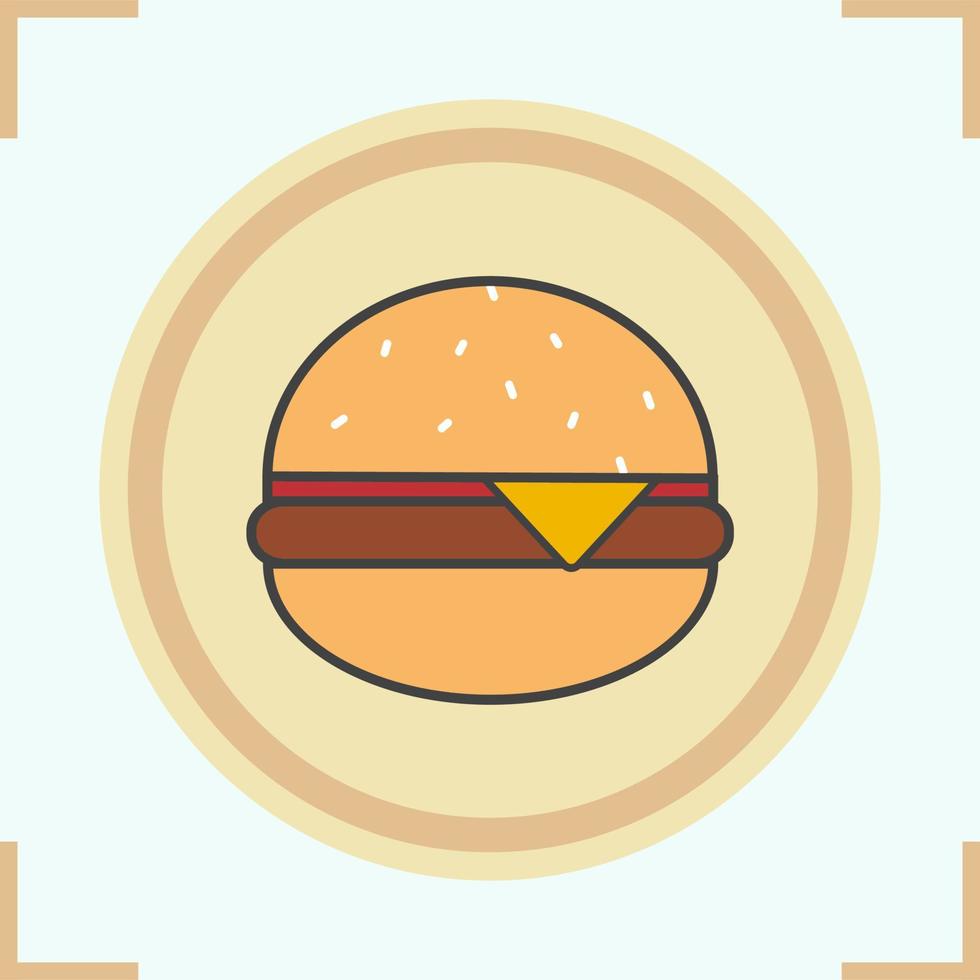 icona di colore dell'hamburger. hamburger al formaggio da fast food. illustrazione vettoriale isolato