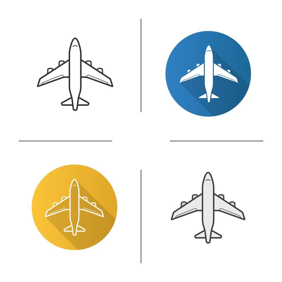 icona dell'aereo. design piatto, stili lineari e di colore. volo in aereo. illustrazioni vettoriali isolate