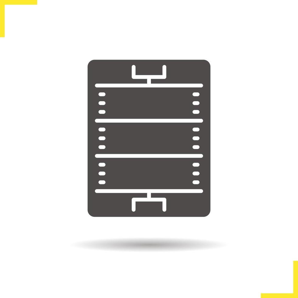 icona del glifo con campo di football americano o rugby. simbolo della siluetta dell'ombra. schema dello stadio di gioco sportivo. spazio negativo. illustrazione vettoriale isolato