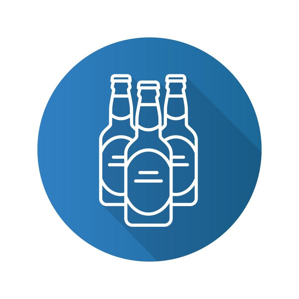 bottiglie di birra icona lineare lunga ombra piatta. simbolo della linea vettoriale