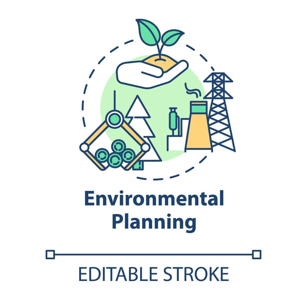 icona del concetto di pianificazione ambientale. costruzione di edifici. città ecologica. paesaggio usa idea illustrazione al tratto sottile. vettore isolato contorno rgb disegno a colori. tratto modificabile