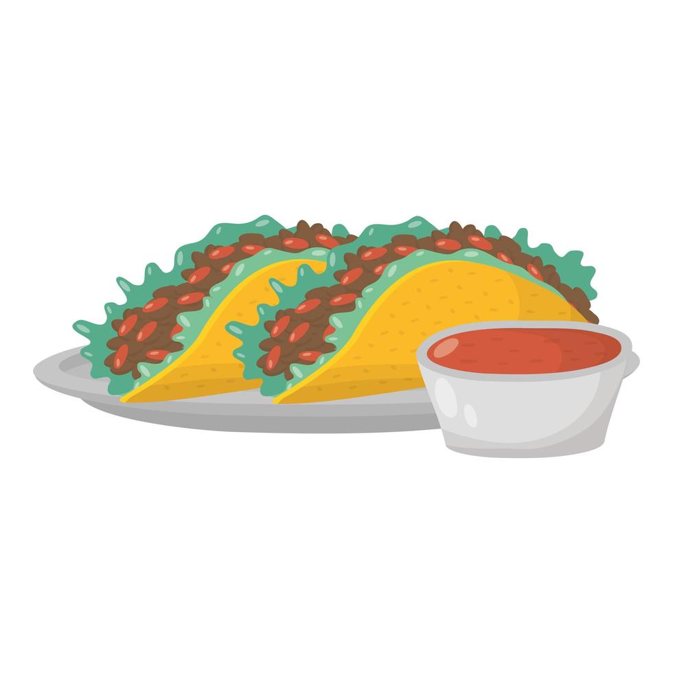 deliziosi tacos messicani con salsa piccante vettore