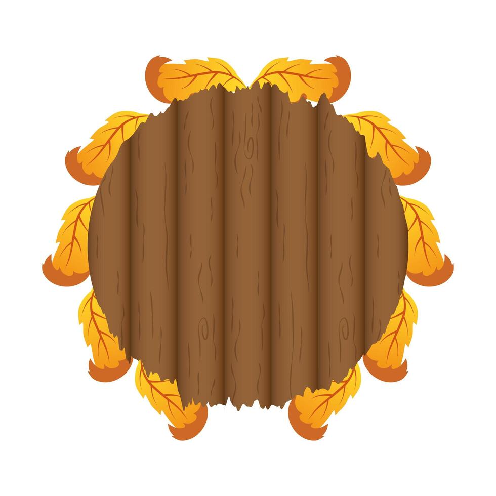 cornice circolare autunnale in legno con decoro a foglie vettore