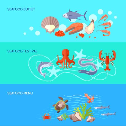 Set di banner di frutti di mare vettore