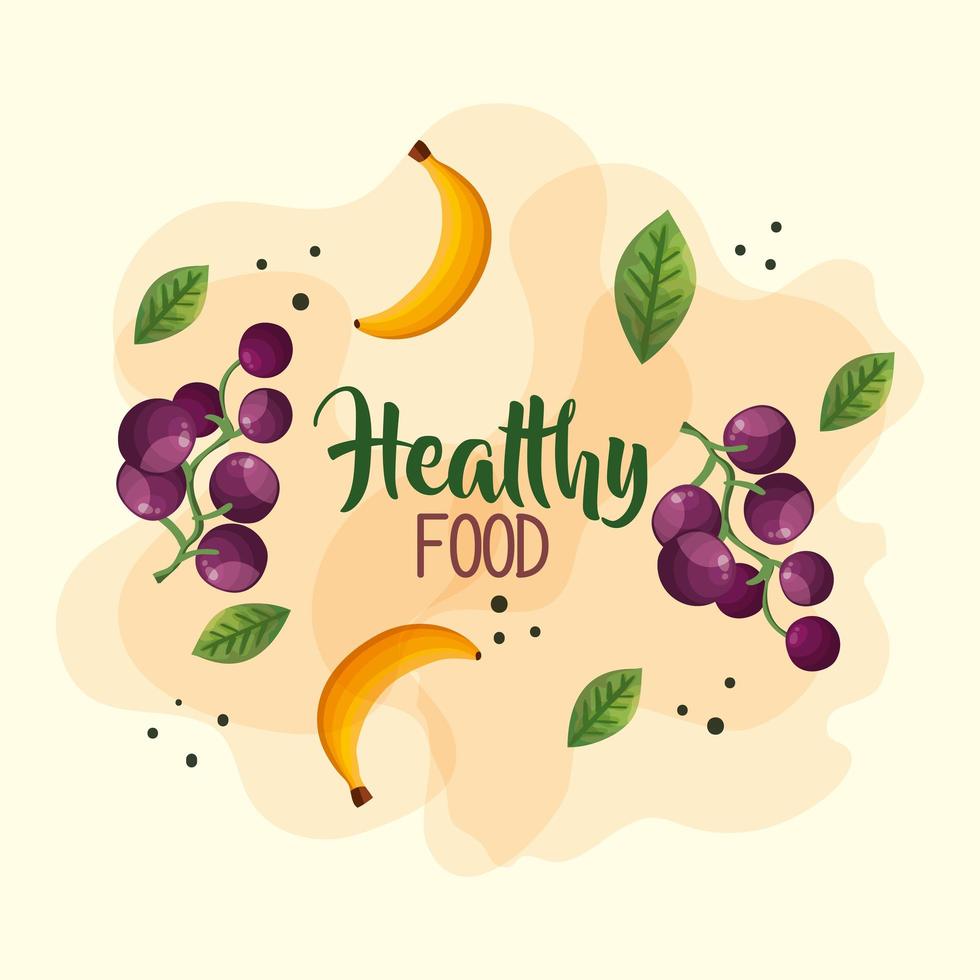 poster di cibo sano con uva e banane vettore