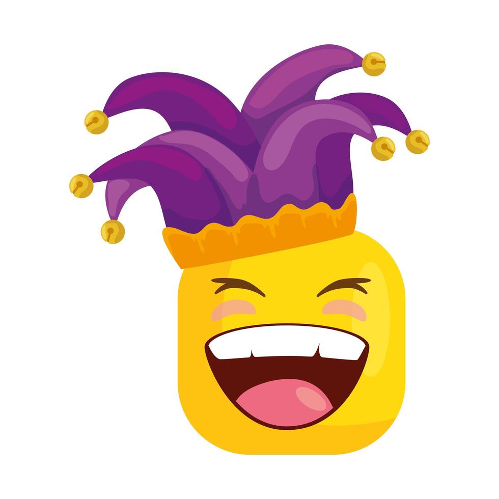 divertente emoticon quadrata sorridente con cappello buffon vettore