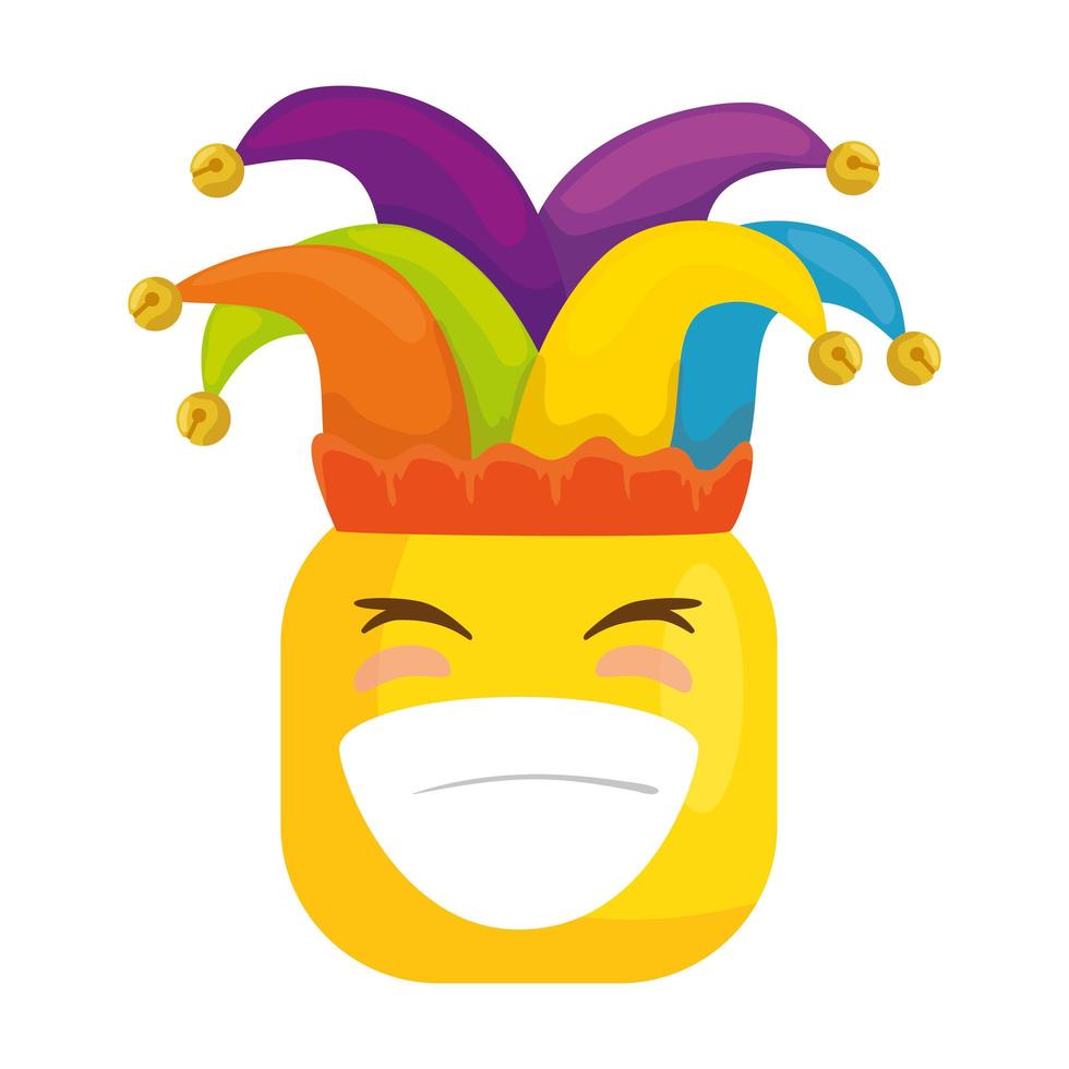 divertente emoticon quadrata sorridente con cappello buffon vettore