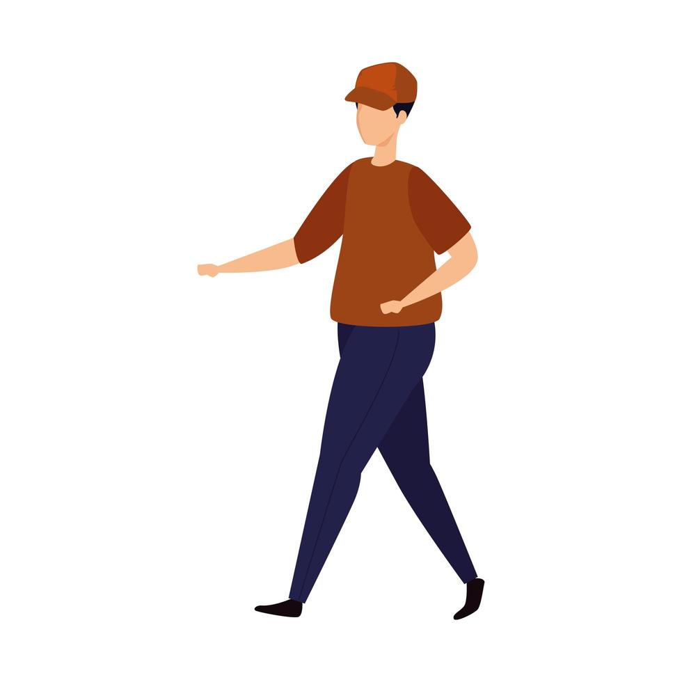 giovane con berretto che cammina personaggio avatar vettore