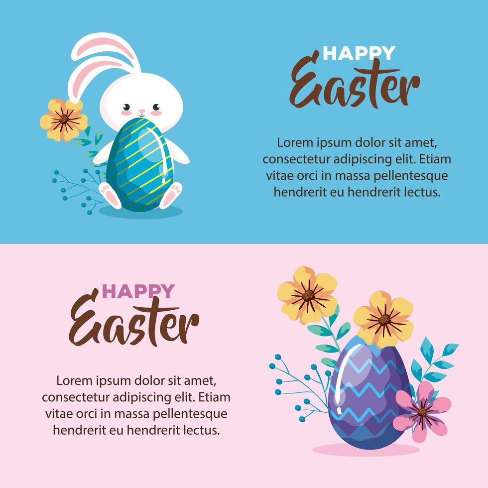 set di biglietti di buona pasqua con decorazioni vettore